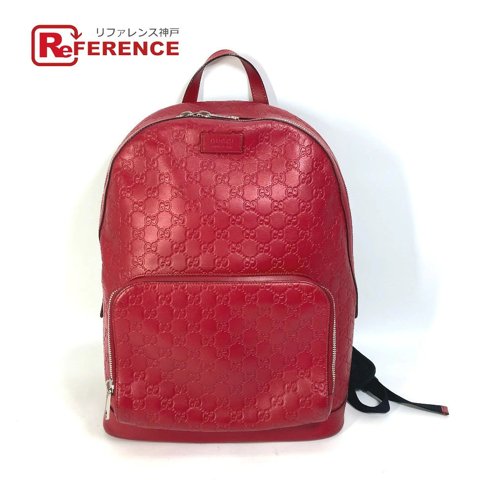 Gucci Guccissima GG Backpack Bag Rucksack Shima Leather Red